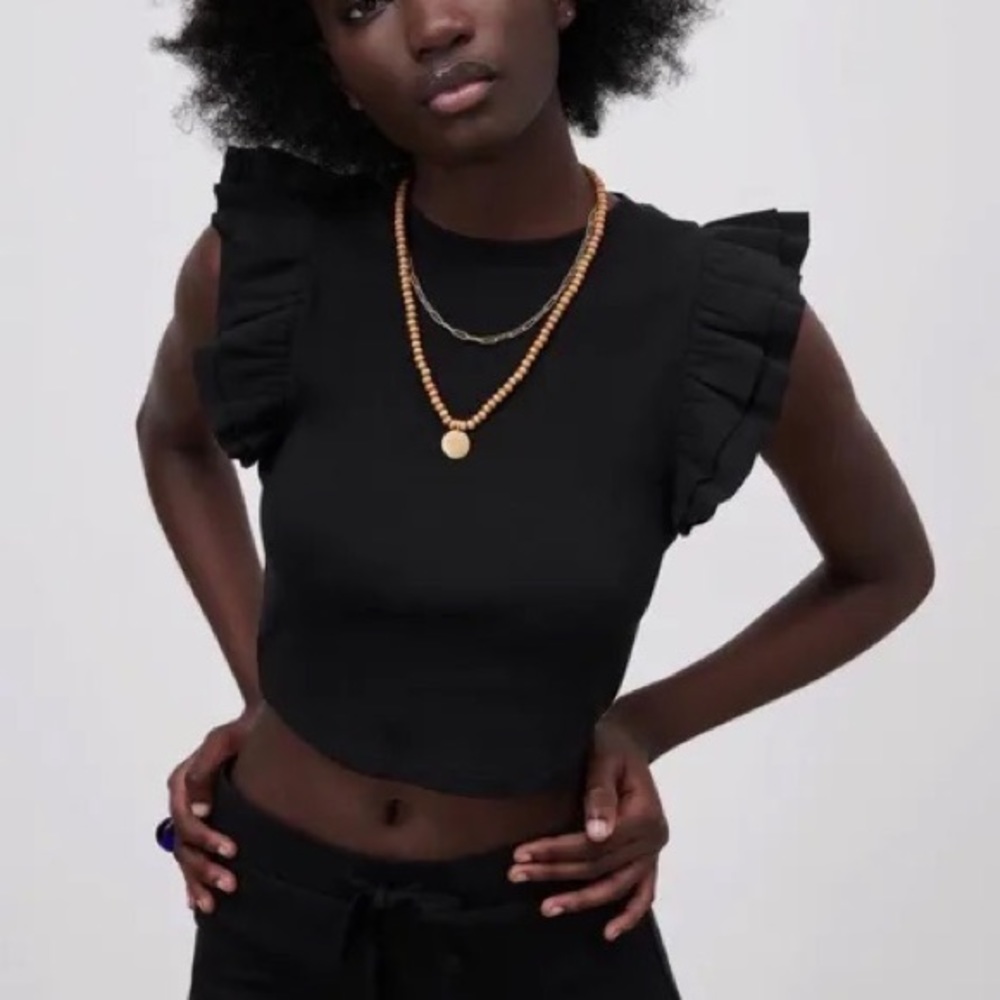 Zara knit crop ruffle sleeve top